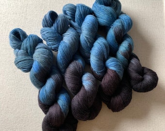 Hand Dyed Yarn, Merino Wool Yarn, Lace Yarn, Weight 0 Yarn, Superwash Yarn, Blue Yarn, Black Yarn