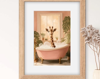 Giraffe Animal Bath Art – Printable Wall Decor | Nursery | Bathroom | Instant Digital Download