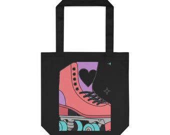 Roller Skate Heart Tote Bag | Cotton Canvas Everyday Bag for Skaters | Valentine & Galentine Gift for Friends | Y2K Pink Aesthetic