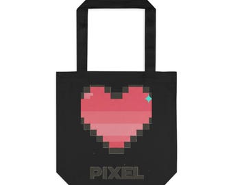 Retro Pixel Heart Tote Bag | Cotton Canvas Everyday Carry | Valentine & Galentine Gift for Her | Y2K Gamer Aesthetic