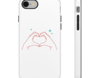 Heart Hands Line Art | iPhone 17 Slim Glossy Case, Protective & Cute | Valentine, Galentine, Couple Gift | Minimal Y2K Aesthetic