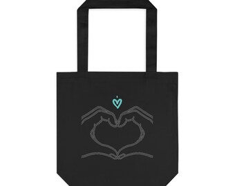 Line Art Heart Hands | Cotton Tote Bag for Everyday + DTG Print | Valentine, Galentine & Couple Gift | Minimalist Y2K Aesthetic