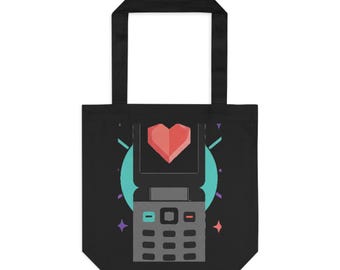 Y2K Flip Phone Heart Screen | Cotton Tote Bag for Everyday Carry | Valentine & Galentine Gift | Aesthetic Pink Tech