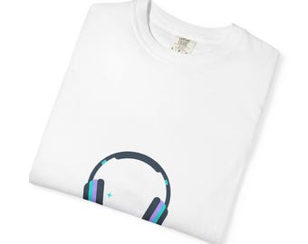 Headphones Heart Cord Graphic | Unisex Garment-Dyed T-Shirt, Soft Cotton Tee | Valentine & Galentine Gift | Y2K Aesthetic