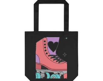 Roller Skate Heart Tote Bag | Cotton Canvas Everyday Shopper | Valentine & Galentine Gift for Her | Y2K Pink Aesthetic