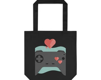 Pastel Game Controller Hearts | Cotton Tote Bag for Gamers | Valentine & Galentine Gift | Y2K Aesthetic Gen Z