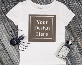 Download Free Blank White Short Sleeve Mockup Kids T Shirt Girls Styled Shirt Halloween Wood Background Styled Stock Display White Shirt Red T Shirt Mockup Psd File PSD Mockup Template