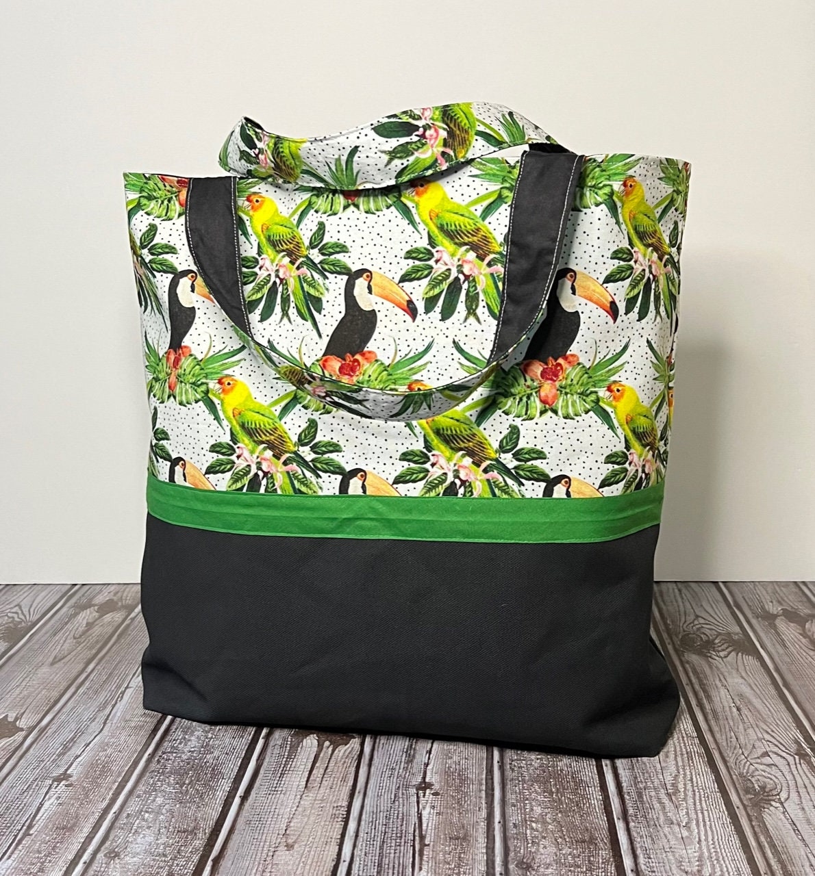 Handmade Tropical Toucan Canvas Tote Bag. Sustainable  display picture 2
