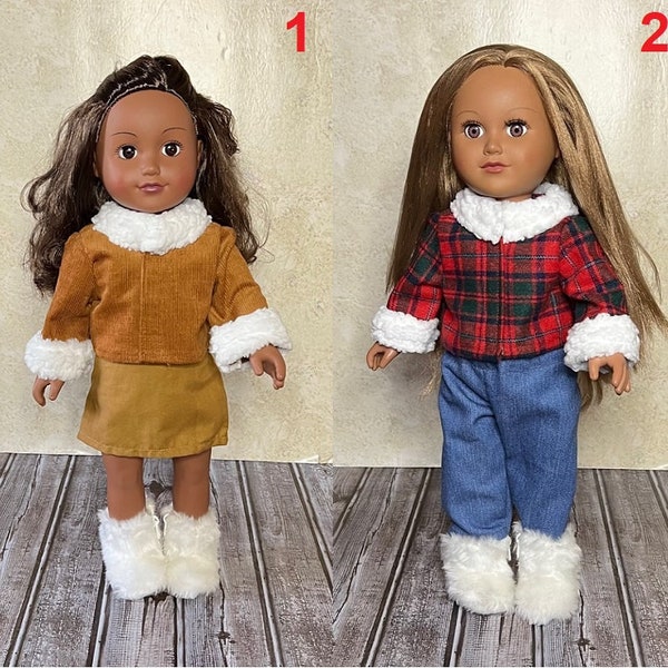 18in Brown Corduroy or Red Green Plaid Wool with White Faux Sherpa Doll Jacket Coat Handmade For American Dolls & Other 18in Dolls.