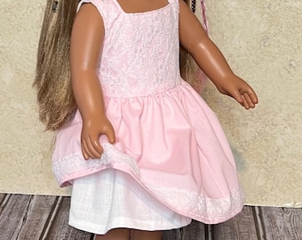 18in Pink and White Lace Doll Dress with White Underskirt Handmade For American Dolls & Other 18in Dolls. Great Gift Idea!