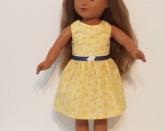 Yellow & Blue Star Polka Dot Doll Dresses Handcrafted For American Dolls and Other 18in Dolls. Great Birthday, Holiday Gift Idea!
