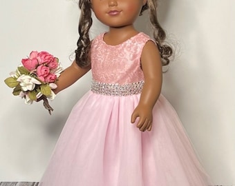18in Pink Quinceañera  Princess Sequin Doll Ballgown With Rhinestone Handcrafted For American Dolls & Other 18in Dolls.