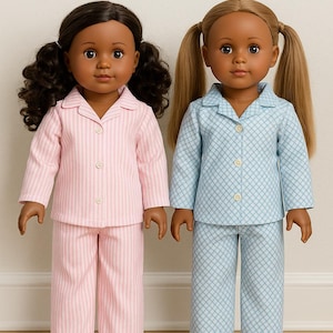 18in Pink, White Stripe or Blue, White Plaid Doll Pajama&#39;s Handmade For American Dolls & Other 18in Dolls. Great Holiday Gift Idea!