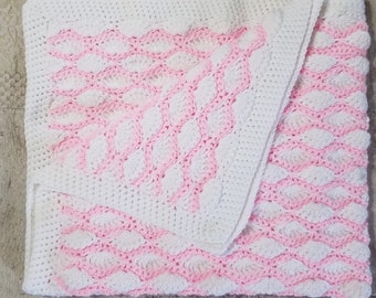 Large Handmade Crochet Pink and White Baby Blanket. The Perfect Gift For Any Occasion That Will Last For Years To Come.