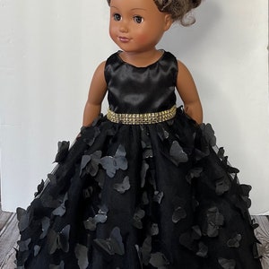 18in Quinceañera Black Satin And 3D Butterfly Doll Ballgown Created For American Dolls & Other 18in Dolls.