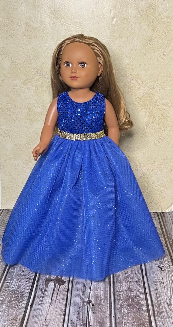 cobalt blue and gold dress Navy Blue Long Prom Dress with Gold Sequins main image 0