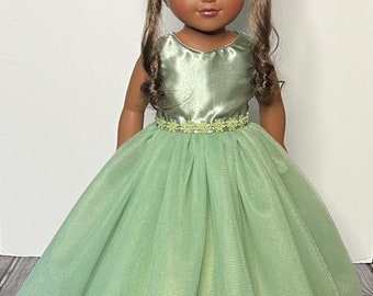 Quinceañera Sage Satin and Tulle Doll Gown Handmade For American Dolls & Other 18in Dolls. Best Gift