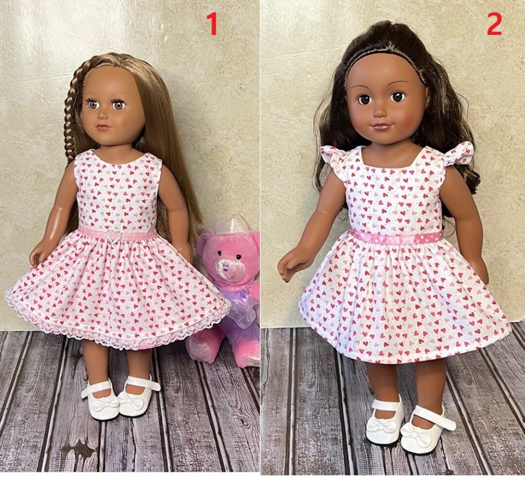 Valentines Heart Doll Dress With Pink Underskirt And Heart Rhinestone