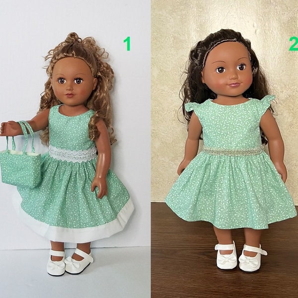 18in Minty Sage Floral Doll Dress Handmade For American Dolls and Other 18in Dolls. Great Birthday or Valentine's Gift!