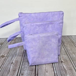 Large Handmade Two-Tone Lavender Cosmetic Makeup Bag Toiletries Pouch, Travel Bags Cosmetic Organizer, Crafts, All Purpose Pouch Gift Idea