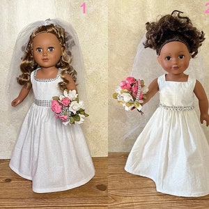 Wedding Gown with Veil Shimmering Rhinestone Doll Handmade For American Dolls & Other 18in Dolls.