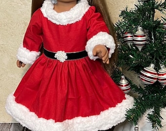 Christmas Red and White Santa Doll Dress Handmade For American 18in Dolls. The Great Christmas Gift
