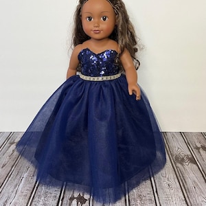 dark blue fairy dress Gothic Glitter Blue Princess Tulle Prom Dress, Blue Long Evening Prom –  Simplepromdress main image 1