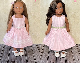 18in. Pink and White Gingham Doll Dress with Underskirt Handmade For American Doll & Other 18in Dolls. The Perfect Gift