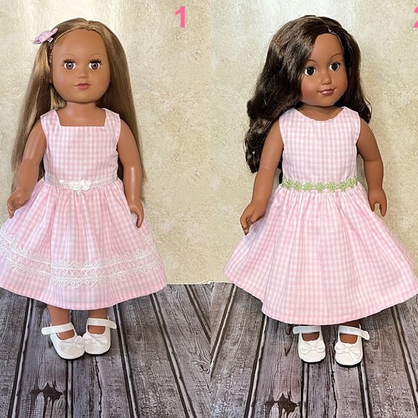 18in. Pink and White Gingham Doll Dress with Underskirt Handmade For American Doll & Other 18in Dolls. The Perfect Gift