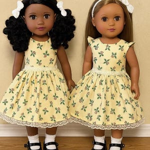 Christmas Holly Berries Ruffle or Sleeveless and Lace Doll Dress Handmade For 18in Dolls.