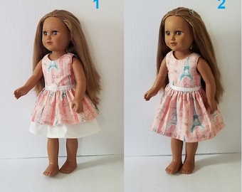 18in Pink Eiffel Tower Doll Dress – Handmade Paris-Inspired Outfit For American Dolls. Great Birthday Gift!