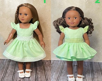 18in Lime Green Doll Dress With White Lace and Underskirt Handmade For American Dolls & Other 18in Dolls. The Best Gift.