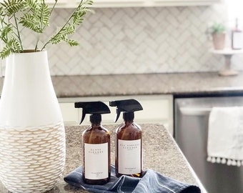 Glass Bottle | Custom Amber & Clear  Trigger Sprayer | Bathroom Cleaner/Countertop Spray/All Purpose Cleaner/ Cleaner |  Kitchen Spray