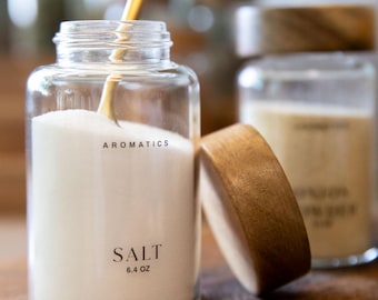 Single Glass Spice Jar with Text Printed Directly onto the Jar |Acacia Wood Lid|6.4 oz Airtight Kitchen Storage Container | Dual Shaker Tops