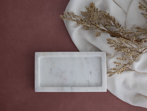 Cruiser’s Caché 12" Rectangular Marble Tray - White Calacatta Marble, For Vanity, Kitchen, Bathroom Counter Organizer - View #7
