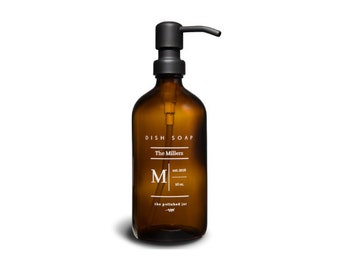 Glass Bottle Soap Dispenser | Waterproof Text Printed Directly Onto The Bottle | Monogram Collection | Choice of Text, Bottle & Metal Pump