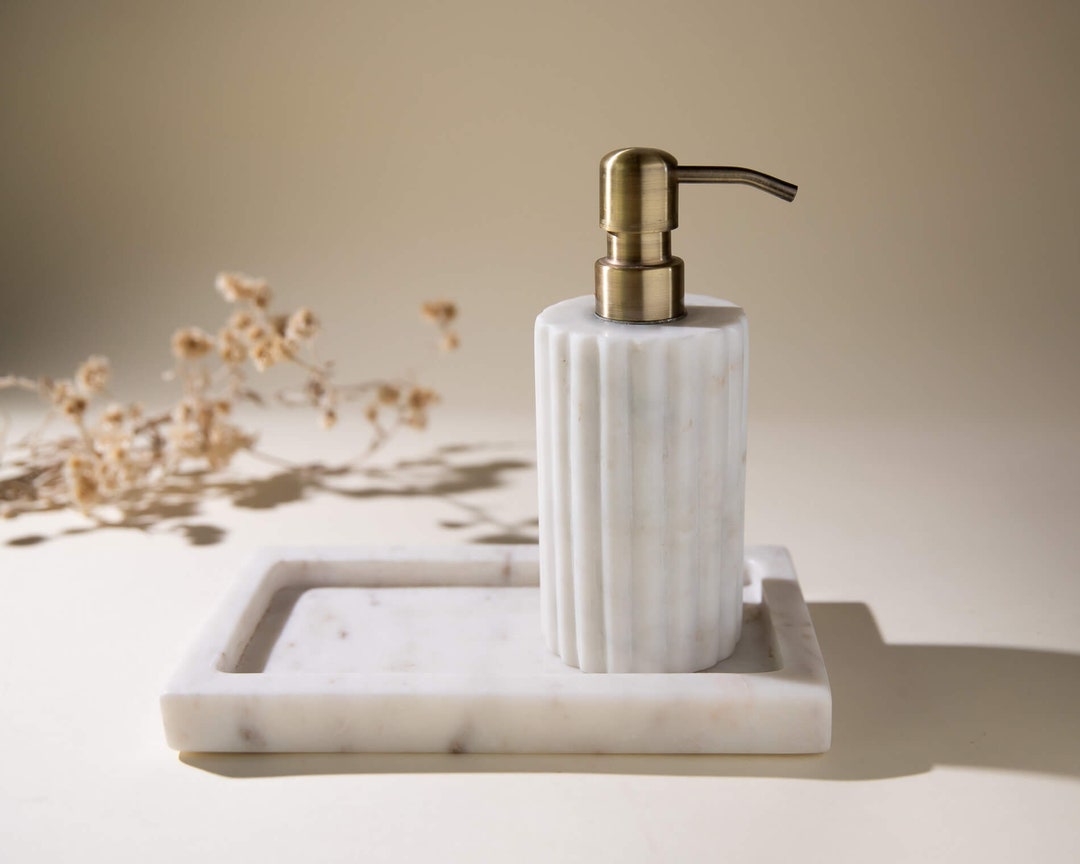 Marble Lyra Soap Dispenser in off White | Your Choice of Metal Pump ...