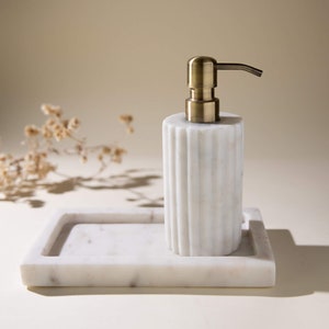 Marble Lyra Soap Dispenser in Off White | Your Choice of Metal Pump | Kitchen Dispenser | Bathroom Dispenser