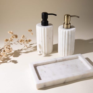 Marble Lyra Soap Dispenser in Off White | Your Choice of Metal Pump | Kitchen Dispenser | Bathroom Dispenser image 2