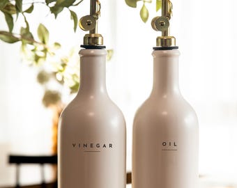 Single Ceramic Oil Pour Bottle | Kitchen Pour Bottle | Vinegar Pour Bottles | Pour Bottles for Cooking | Weighted Metal Pourer