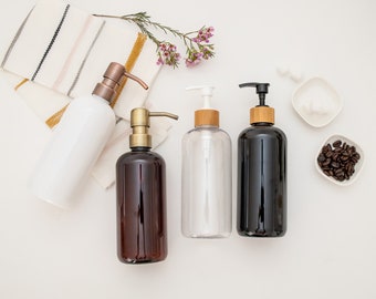 Plastic Bottle with No Label | Amber/Clear/White/Black Bottle Soap Dispenser | Hand Wash/Dish Soap/Hand Lotion | No Label | Metal Pump