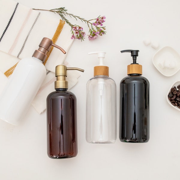 Plastic Bottle with No Label | Amber/Clear/White/Black Bottle Soap Dispenser | Hand Wash/Dish Soap/Hand Lotion | No Label | Metal Pump