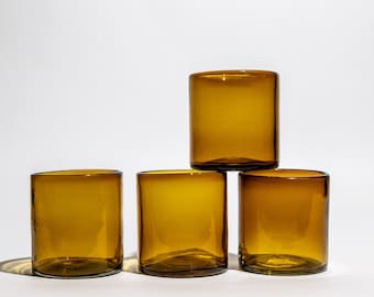 Handblåsta glasmuggar, set om 4 | Återvunna mexikanska dricksglas | Hantverksmässigt tillverkade | Färgglada vatten- och juiceglas | Miljövänlig present