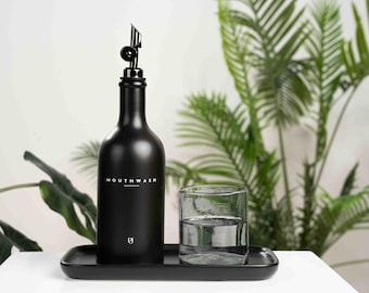 Single Ceramic Mouthwash Pour Bottle | Kitchen Pour Bottle | Vinegar Pour Bottles | Pour Bottles for Cooking | Weighted Metal Pourer