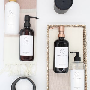 Plastikflasche | Bernstein / Klar / Weiß / Schwarz Flasche Seifenspender | Handwaschmittel/Geschirrtuch/Handlotion | Minimalist Kollektion | Metall Pumps