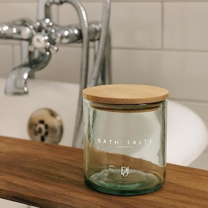 Handmade Glass Bathroom Jar for Organization | Handblown in Mexico | Waterproof Text Printed on the Jar|Cotton Balls,Face Cream,Bath Salts