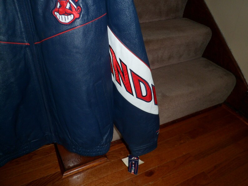 Vintage 1990/'s Cleveland Indians Chief Wahoo Leather Jacket Size Large w Stain