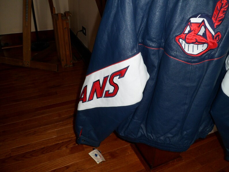 Vintage 1990/'s Cleveland Indians Chief Wahoo Leather Jacket Size Large w Stain