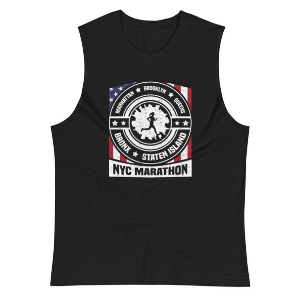 Unisex Muscle Shirt - Marathon Gift - Running Sleeveless Tank - NYC Marathon USA Flag American Runner Shirt - New York City Marathon Shirt