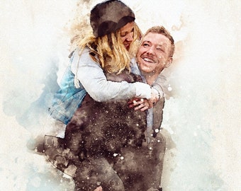 Custom Watercolor Family Portrait, Personalized Couple Illustration (Digital Download)